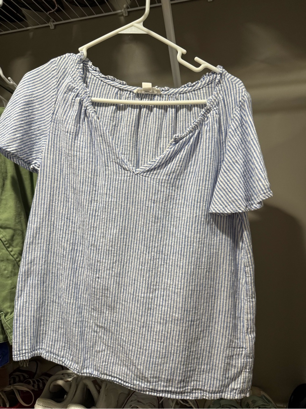 beachlunchlounge Blue & White Striped Short Sleeve V-Neck Top